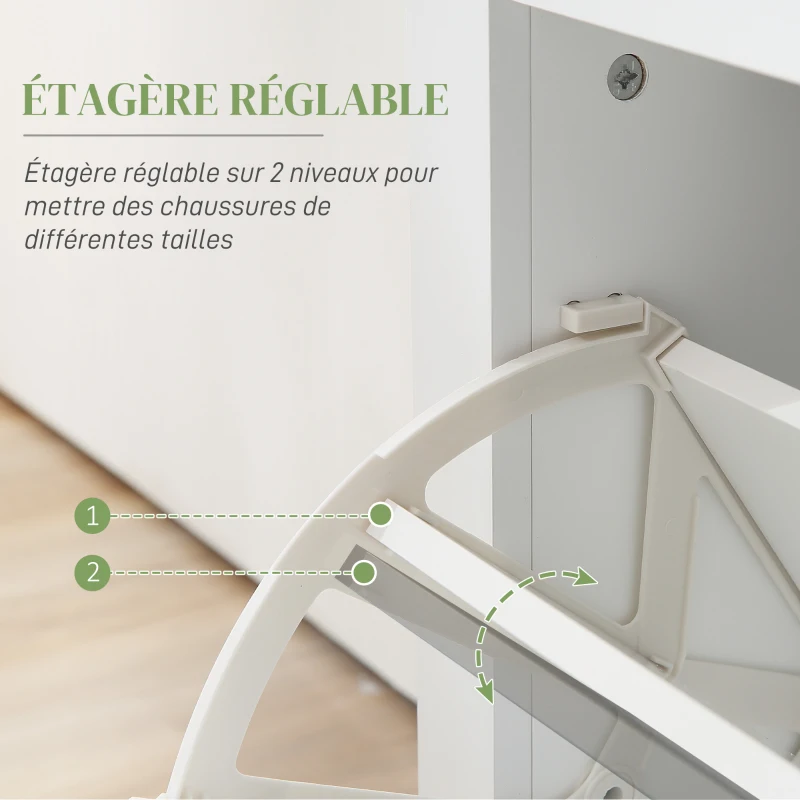 HOMCOM Armoire à Chaussures avec 2 tiroirs rabattables + 1 tiroir Coulissant + 1 comptoir et 1 Plateau en Verre étagère réglable sur 2 Niveaux 89 x 23 x 96 cm blanc
