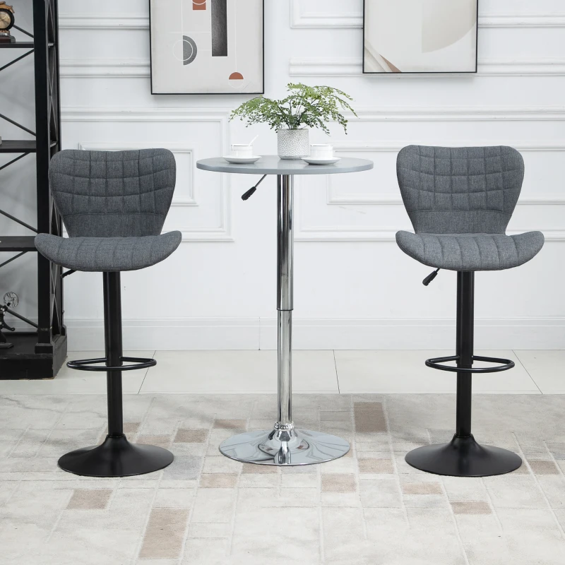 HOMCOM Lot de 2 Tabouret de Bar Design Dossier incurvé capitonné Hauteur d'assise réglable 61-81 cm pivotant 360° Repose-Pied Velours Gris