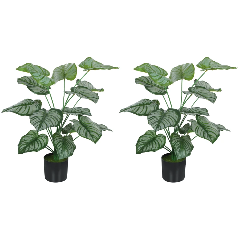 HOMCOM Conjunto de 2 Plantas Artificiais Decorativas 65 cm Plantas Artificiais com Vaso e Folhas para Interior Verde