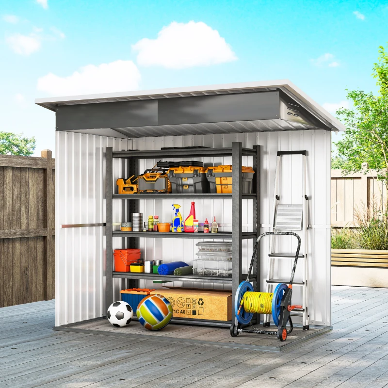 Outsunny Casetta da Giardino in Acciaio con Porta con Blocco, Finestra e Prese d'Aria, 2.2 x 1.3 m, Grigio(m-8)