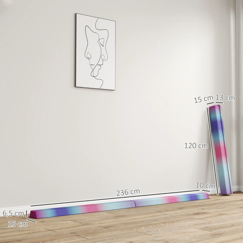 SPORTNOW Barra de Equilibrio Gimnasia Plegable 236 cm Barra de Gimnasia Artística para Niños Entrenamiento en Casa Multicolor