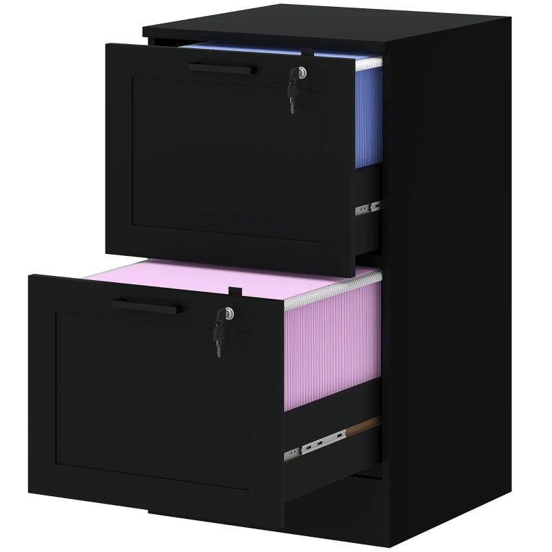 HOMCOM Bürocontainer, Schrank aus Holz mit 2 Schubladen und Schloss, verstellbare Aufhängeschienen, 40 x 40 x 71 cm, schwarz