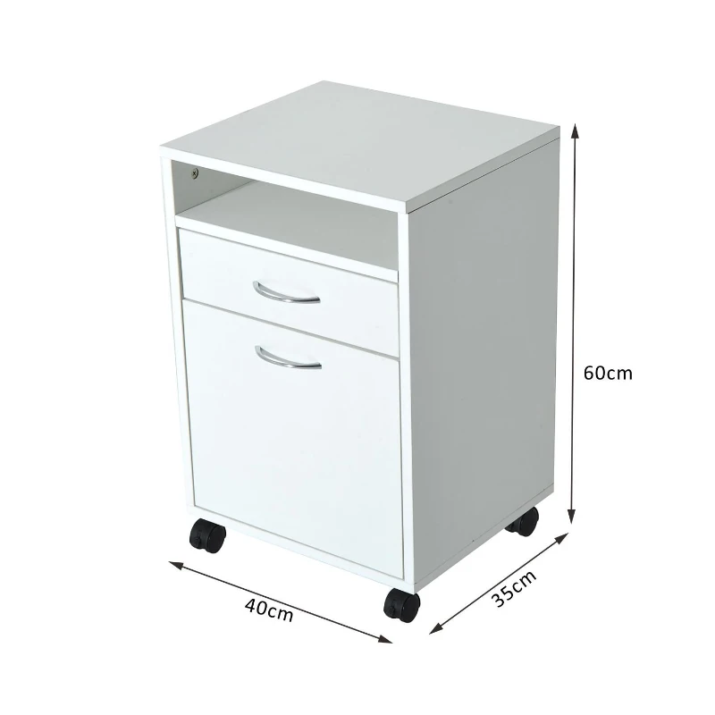 HOMCOM Cajonera tipo Archivador Móvil para Organizar Documentos en Oficina o Hogar Tiene 3 Compartimientos con Ruedas y Freno Color Blanco 40x35x60cm…