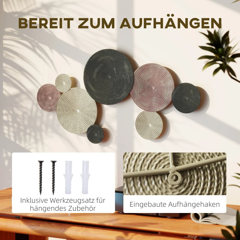 HOMCOM Wanddecoratieset in schijfontwerp, 8 metalen schijven, veelzijdig, Meer-kleurig
