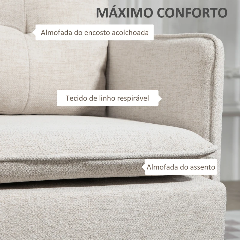 HOMCOM Sofá de 2 Lugares Moderno Estofado em Poliéster com 4 Almofadas Apoio para os Braços e Pés de Aço 139x68x80 cm Creme