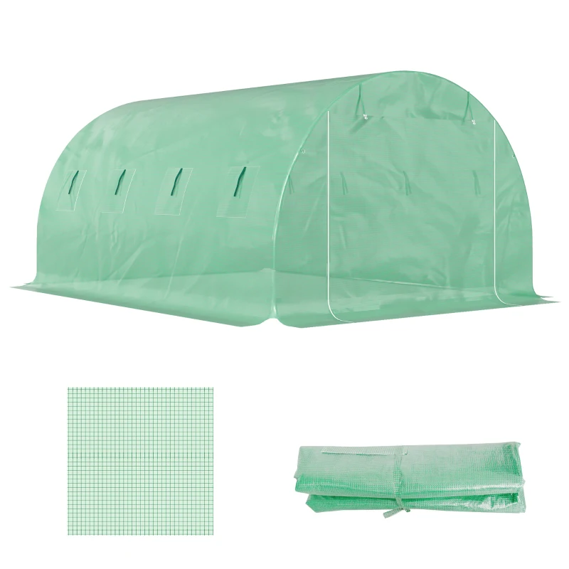 Outsunny Bâche de rechange serre tunnel 12 m² 4 x 3 x 2 m PE anti-UV imperméable 8 fenêtres + porte enroulable zippée vert