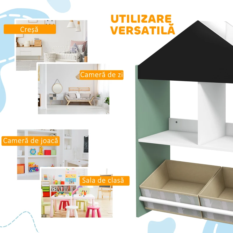 ZONEKIZ Raft de depozitare pentru jucarii pentru copii pentru dormitorul copiilor cu sertare si rafturi detasabile mobilier pentru sufragerie si cresa pentru copii verde
