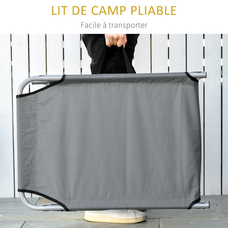 Outsunny Bain de soleil transat pliable dossier réglable multipositions pochette rangement intégrée acier époxy oxford gris