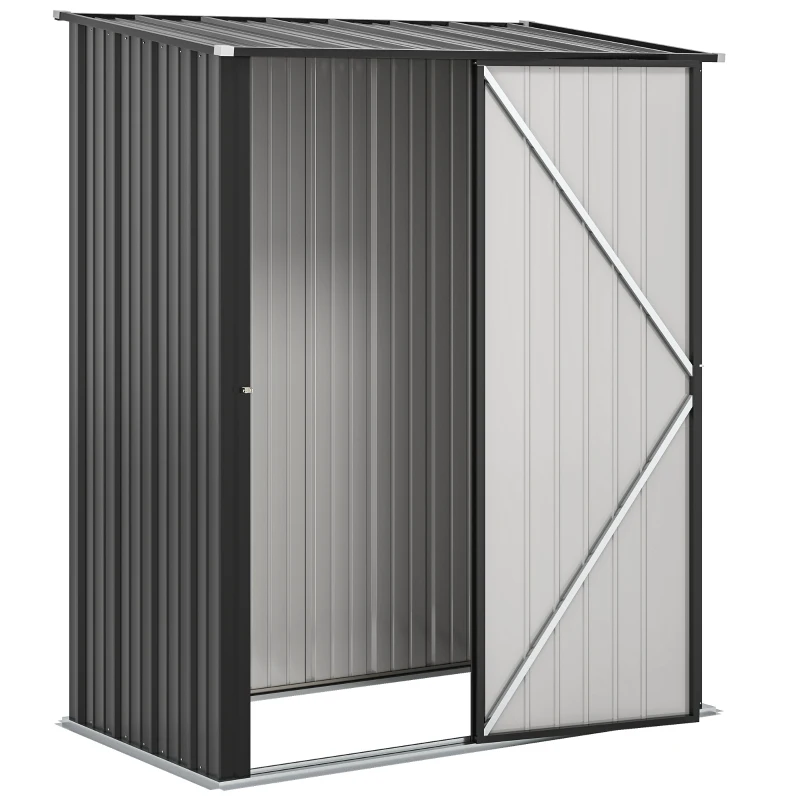 Outsunny Abrigo de Jardim 1,34m² 161,5x94,5x196 cm Abrigo de Exterior de Aço Galvanizado com Porta e Fechadura Preto
