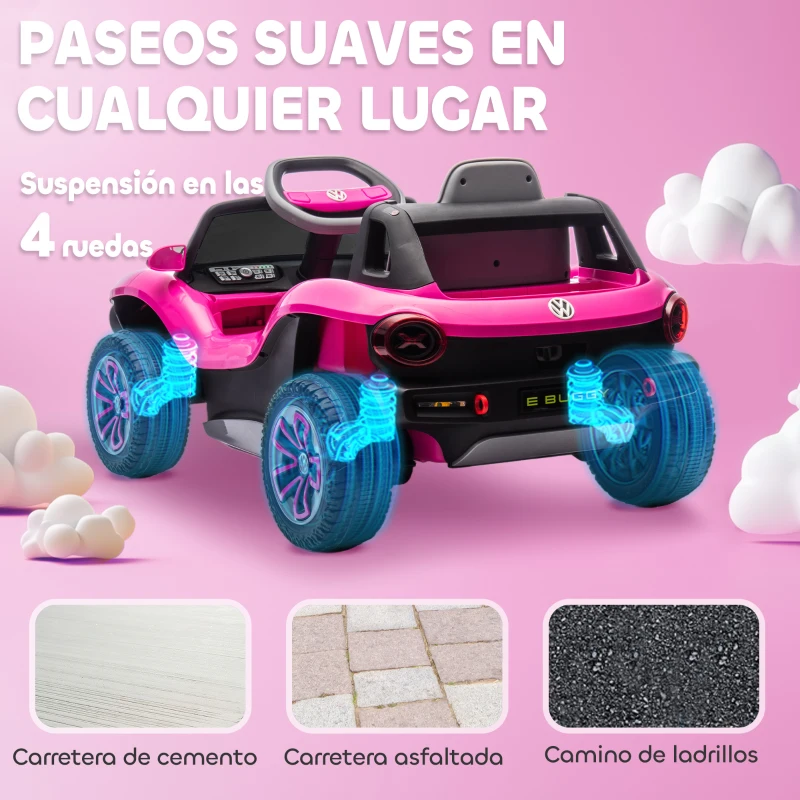 AIYAPLAY Coche Eléctrico para Niños de +3 Años Volkswagen E-Buggy 12V con Mando a Distancia 2,4 G Ruedas con Suspensión Rosa