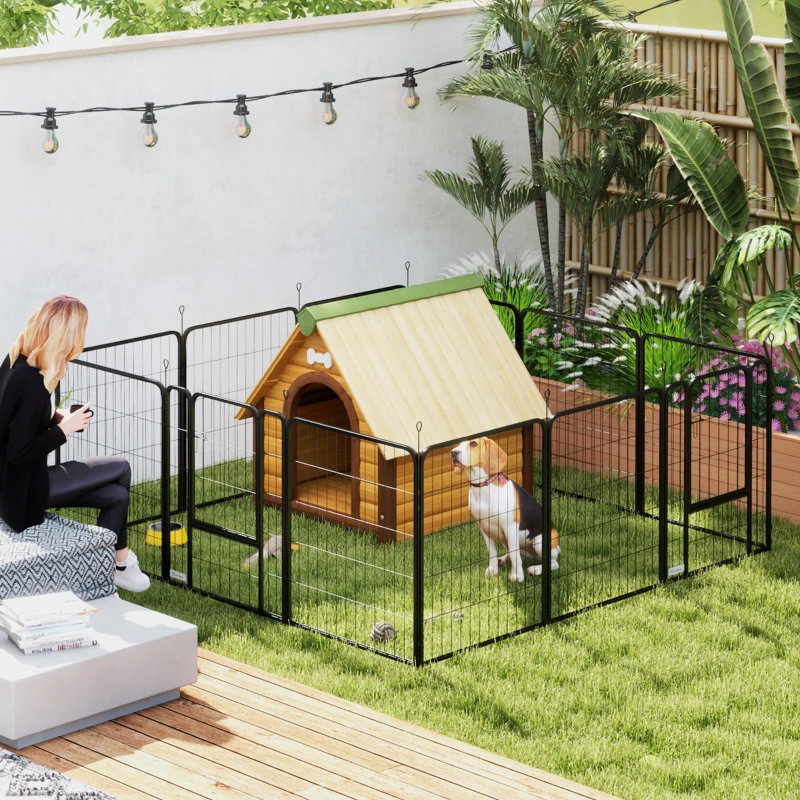 PawHut Parque para Perros de 12 Paneles 68x80 cm Corral Plegable para Perros Medianos con Puertas y Cierre Negro