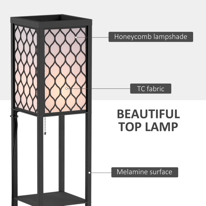 HOMCOM Three-Shelf Standing Lamps Set of 2 - Black