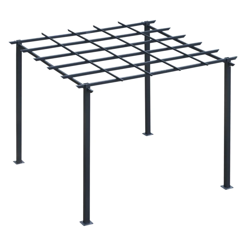 Outsunny Pérgola para Jardín Soporte para Enredaderas 3x3x2,3m Pérgola de Flores de Hierro Pérgola para Enredaderas Color Negro