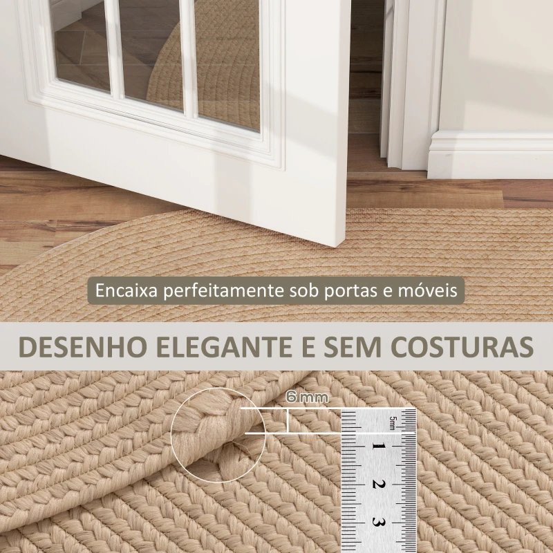 HOMCOM Tapete Oval para Sala de Estar 170x120 cm Tapete Lavável à Máquina Tecido à Mão Estilo Rústico Bege