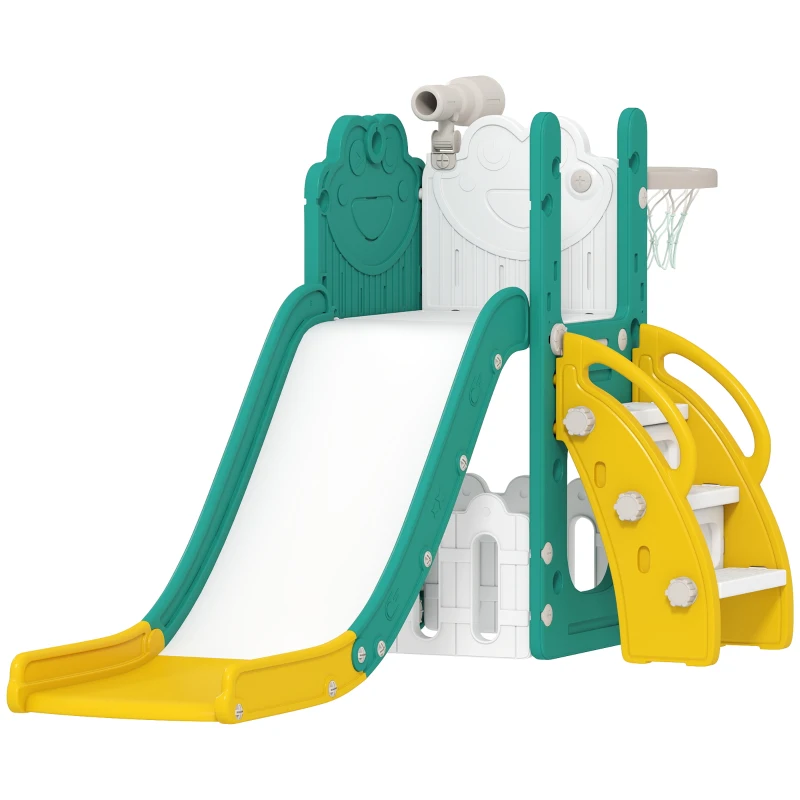 AIYAPLAY Set Tobogán para Niños 5 en 1 con Canasta, Escalera y Telescopio de Juguete, Edad 1-3 Años, Amarillo