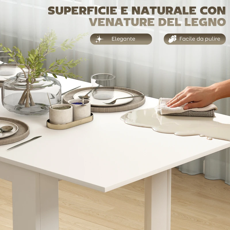 HOMCOM Tavolo Allungabile da Pranzo per 6-8 Persone, 140-180 x 80 cm, Bianco