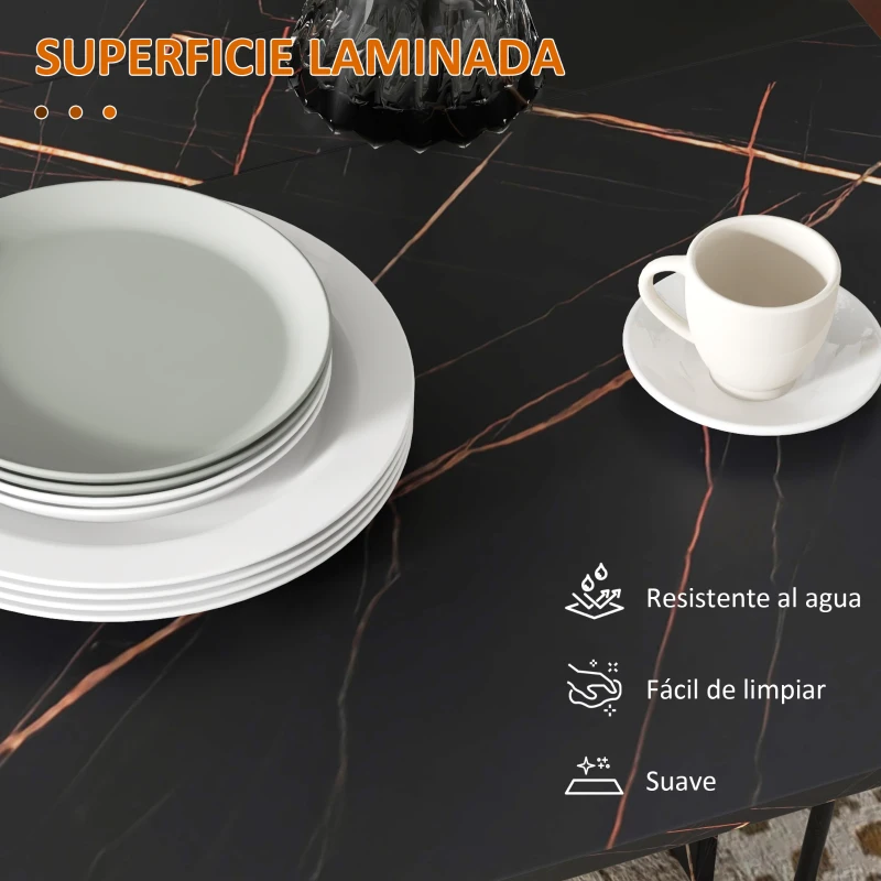 HOMCOM Mesa de Comedor Plegable con Ruedas y 2 Alas Abatibles Hasta 6 Personas Acabado Mármol 120x80x73 cm Negro
