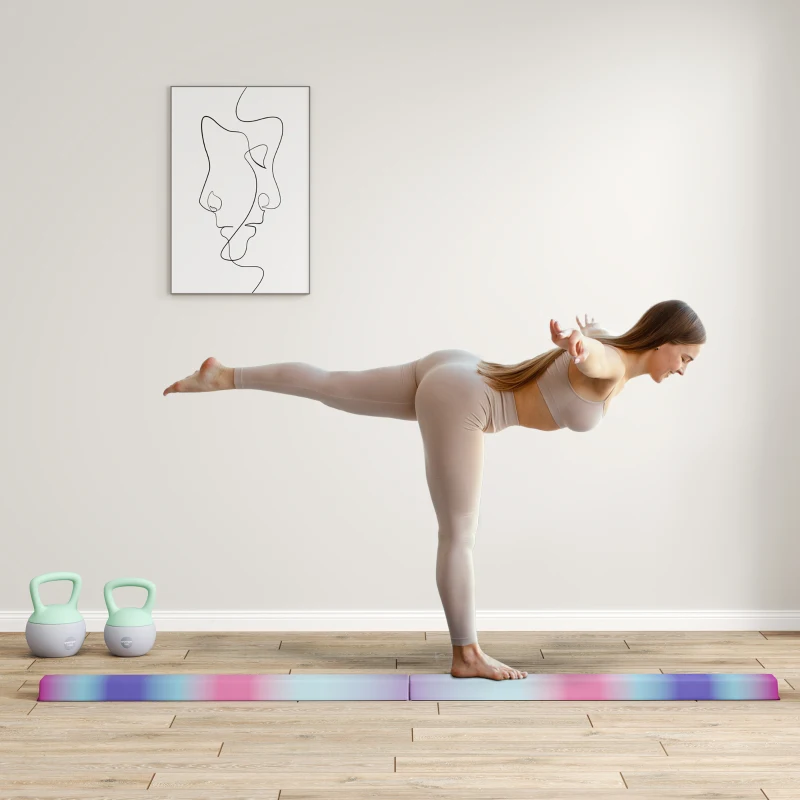 SPORTNOW Trave di Equilibrio da Ginnastica Artistica per Bambini, Pieghevole, 236 cm, Multicolore