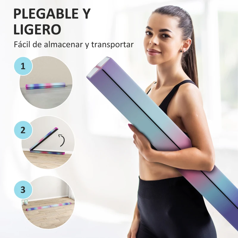SPORTNOW Barra de Equilibrio Gimnasia Plegable 236 cm Barra de Gimnasia Artística para Niños Entrenamiento en Casa Multicolor