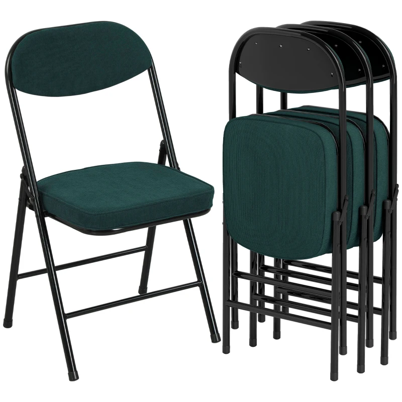 HOMCOM Lot de 4 chaises pliantes chaises de salle à manger portables avec assises et dossiers rembourrés en velours côtelé bleu
