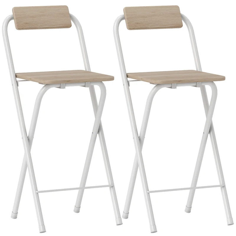 HOMCOM Conjunto de 2 Bancos de Bar Dobráveis Bancos Altos de Cozinha com Encosto Apoio para os Pés 37x45x87 cm Madeira