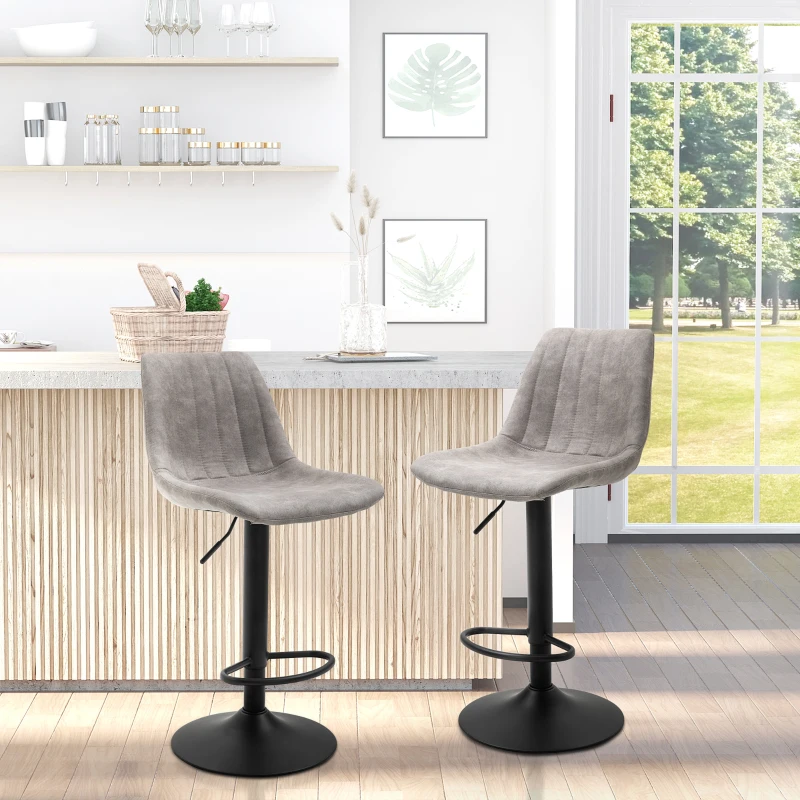 HOMCOM Lot de 2 tabourets de bar style vintage hauteur réglable pivotant avec repose-pied gris