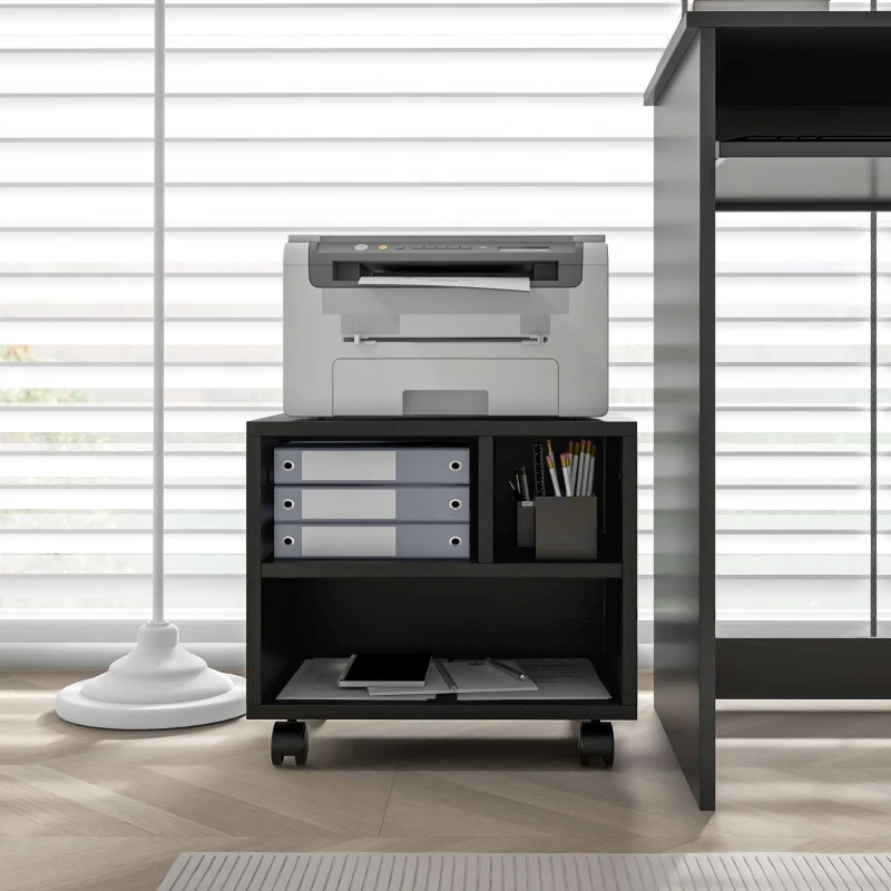 HOMCOM Soporte de Impresora con Ruedas Compartimentos Abiertos para Oficina Estudio 40x30x36 cm Negro