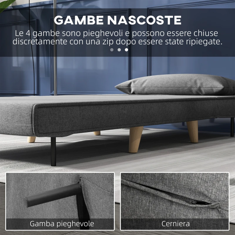 HOMCOM Poltrona Letto 3 in 1 con Schienale Reclinabile su 6 Posizioni in Tessuto, 94x78x80 cm, Grigio