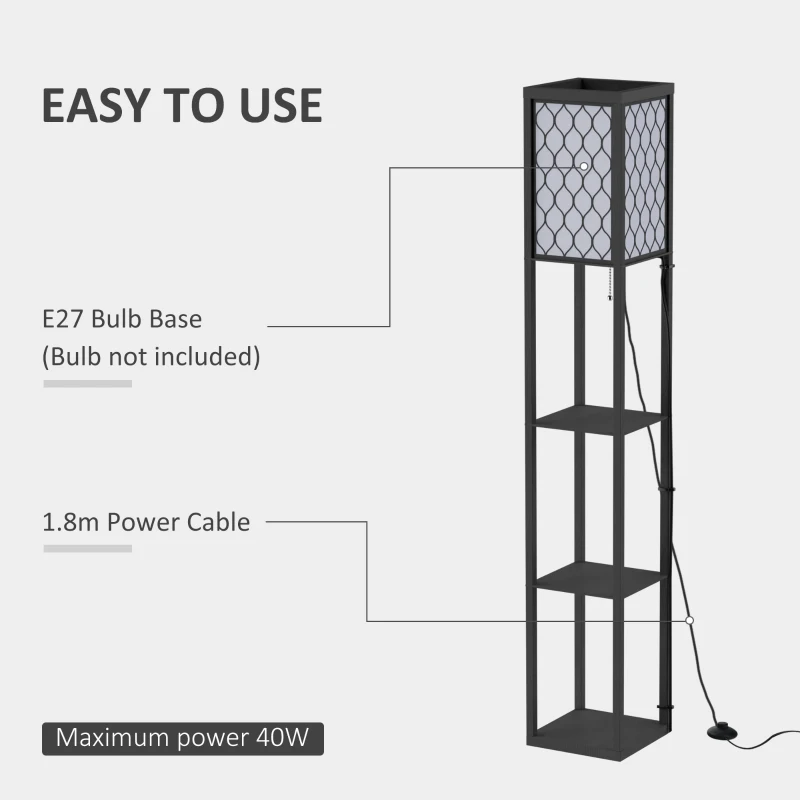 HOMCOM Three-Shelf Standing Lamps Set of 2 - Black