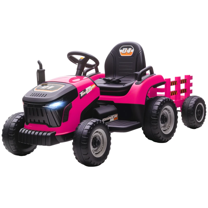 AIYAPLAY 12V Ride on Tractor and Trailer with Remote Control, Music, Shifter, Start-Up Sound, for Kids Ages 3-8 Years, Pink