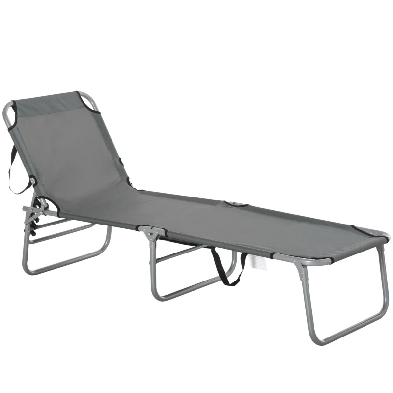 Outsunny Bain de soleil transat pliable dossier réglable multipositions pochette rangement intégrée acier époxy oxford gris