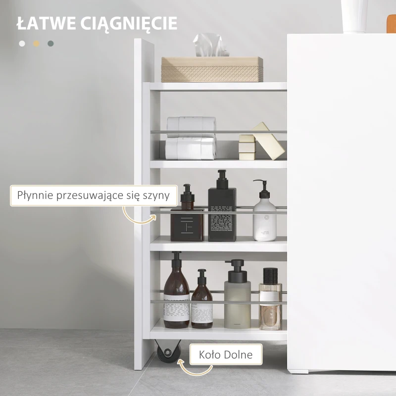 HOMCOM Wąska Szafka Łazienkowa, Szafka Podłogowa z Głęboką Szufladą, Wolnostojąca Szafka Łazienkowa, Płyta Wiórowa, Biały