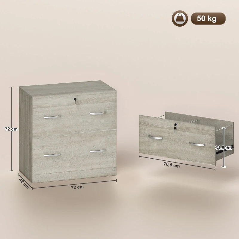 Vinsetto Armário para Aquivos com Gavetas Armário de Arrumação de Escritório com Fechadura e 2 Chaves 77x42x72 cm Madeira