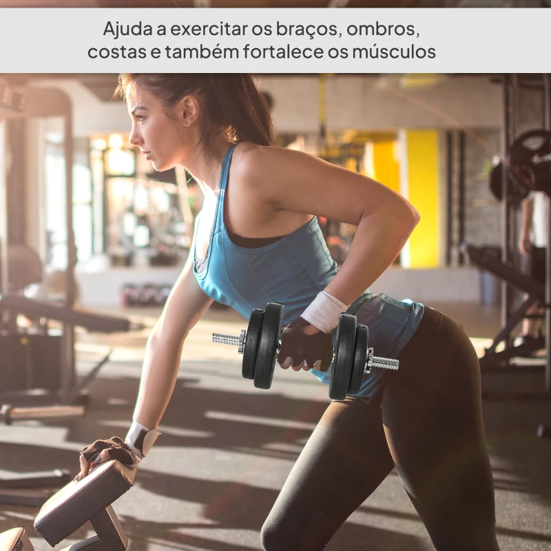 HOMCOM Conjunto de Halteres Ajustáveis 20 kg com Barra de Conexão de Aço e Discos Conjunto de Pesos para Treinamento Preto