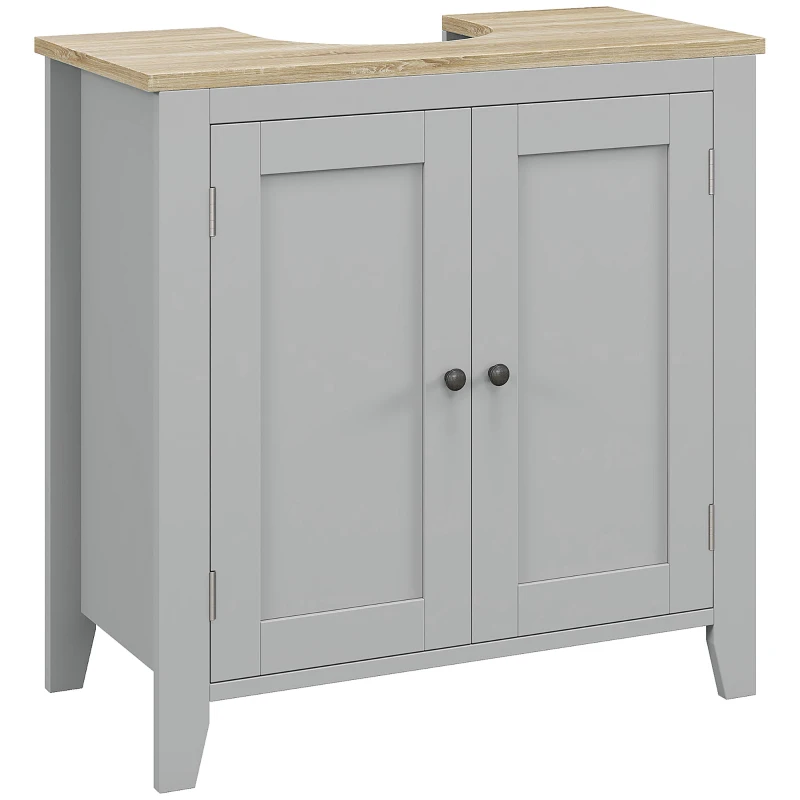 kleankin Móvel para Lavatório Pousar com 2 Portas e Prateleira Ajustável Estilo Moderno 60x30x60 cm Cinza e Madeira
