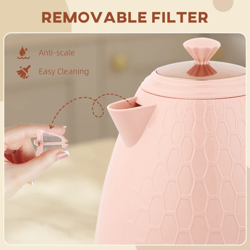 HOMCOM 3kW Rapid Boil Honeycomb Kettle - Light Pink