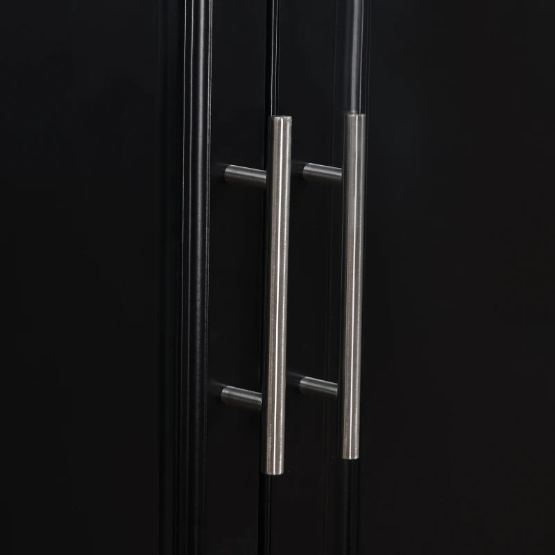 HOMCOM Ilha de Cozinha com Rodas Bancada de Aço Inoxidável 2 Gavetas 4 Portas e 2 Prateleiras Ajustáveis 145x45x93 cm Preto