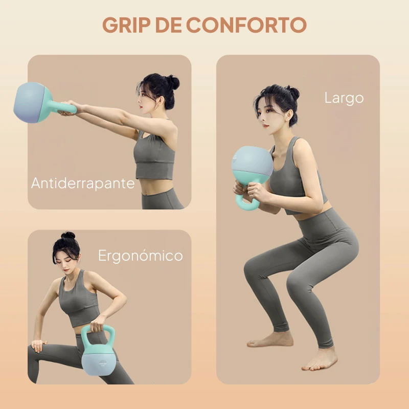 SPORTNOW Kettlebell de 6 kg Pesa Russa Preenchida de Areia Metálica e Alça Antiderrapante para Treino em Casa Ginásio 19x19x28 cm Cinzento