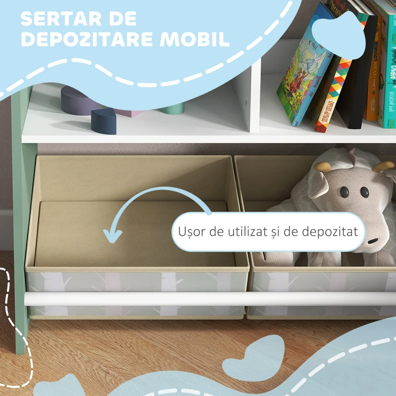 ZONEKIZ Raft de depozitare pentru jucarii pentru copii pentru dormitorul copiilor cu sertare si rafturi detasabile mobilier pentru sufragerie si cresa pentru copii verde
