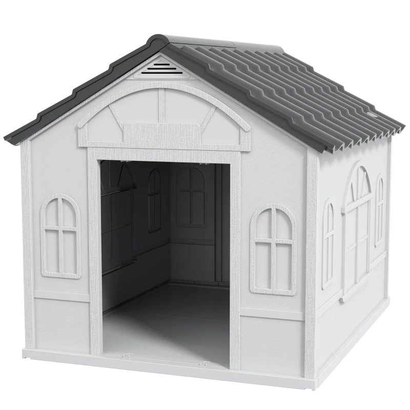 PawHut Hundehütte aus wasserdichtem PP mit geneigtem Dach und Eingangstür, 84,2x98,2x82 cm, Grau