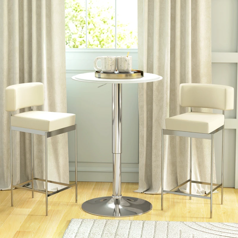 HOMCOM Mesa de Bar com Altura Ajustável Giratória 360° com Base Redonda Mesa Alta Moderna para Cozinha Ø63x67-93 cm Branco
