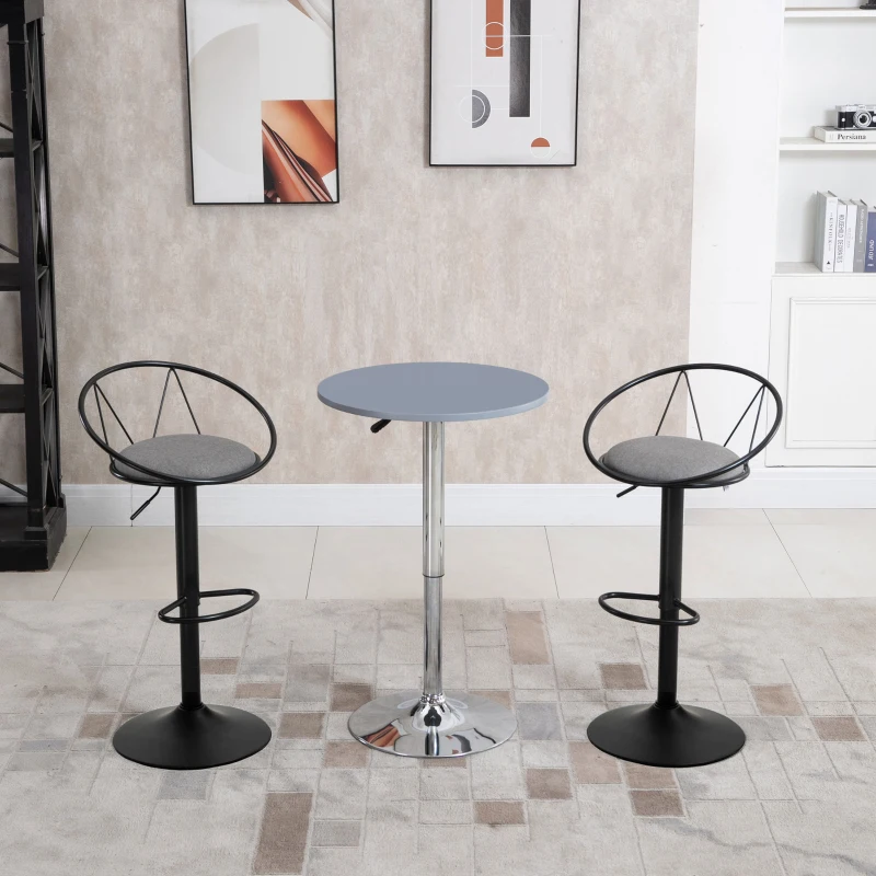 HOMCOM Lot de 2 tabourets de Bar Design néo-rétro réglable pivotant avec Repose-Pied métal Noir Lin Gris