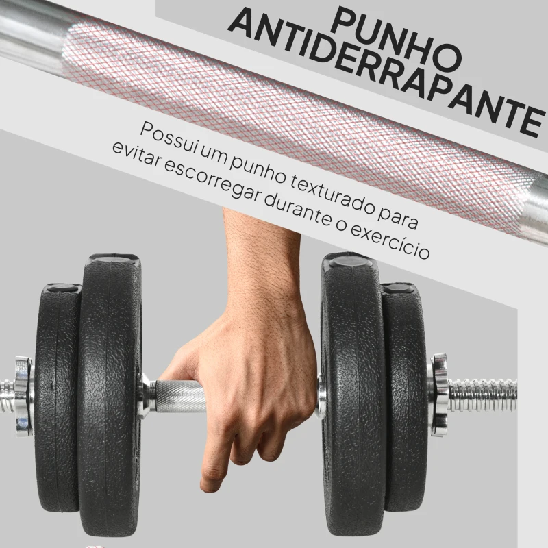 HOMCOM Conjunto de Halteres Ajustáveis 20 kg com Barra de Conexão de Aço e Discos Conjunto de Pesos para Treinamento Preto