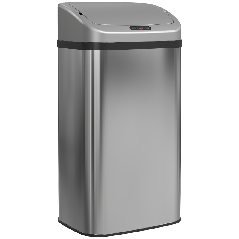 HOMCOM Balde de Lixo Automático para Cozinha 48 L Sensor Infravermelho Fechamento Automático Antimarcas Aço Inoxidável 33x25x69 cm Prata