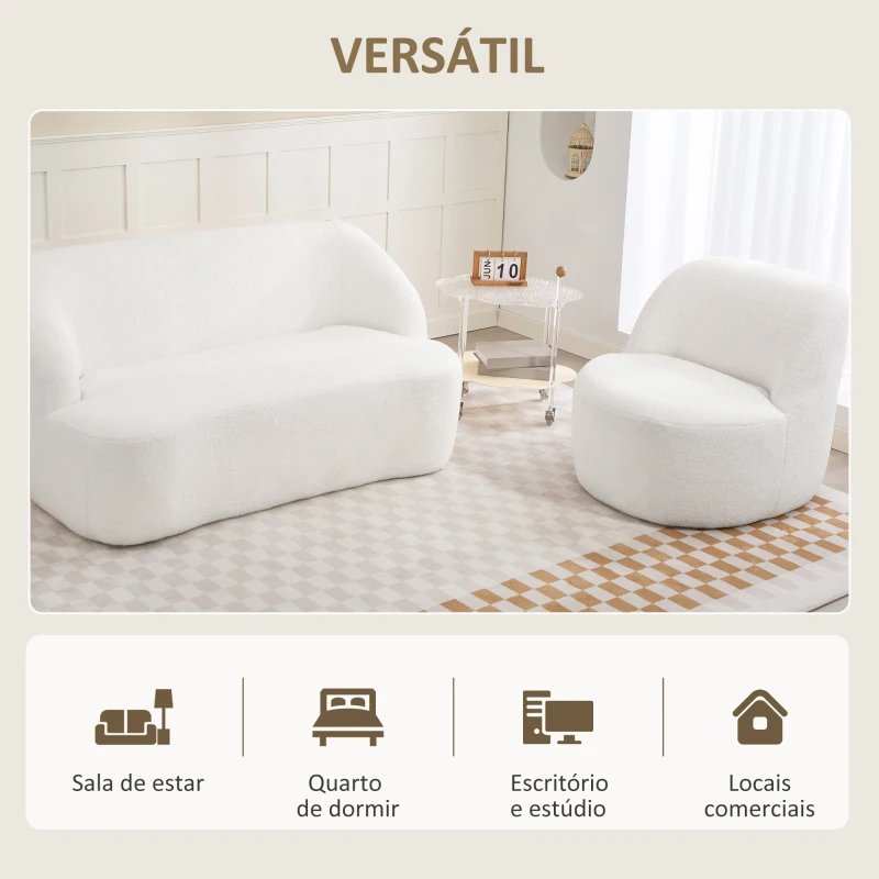 HOMCOM Poltrona Moderna Estofada em Borreguito Poltrona de Leitura Curvo com Almofadado Grosso 81x82x73,5 cm Creme