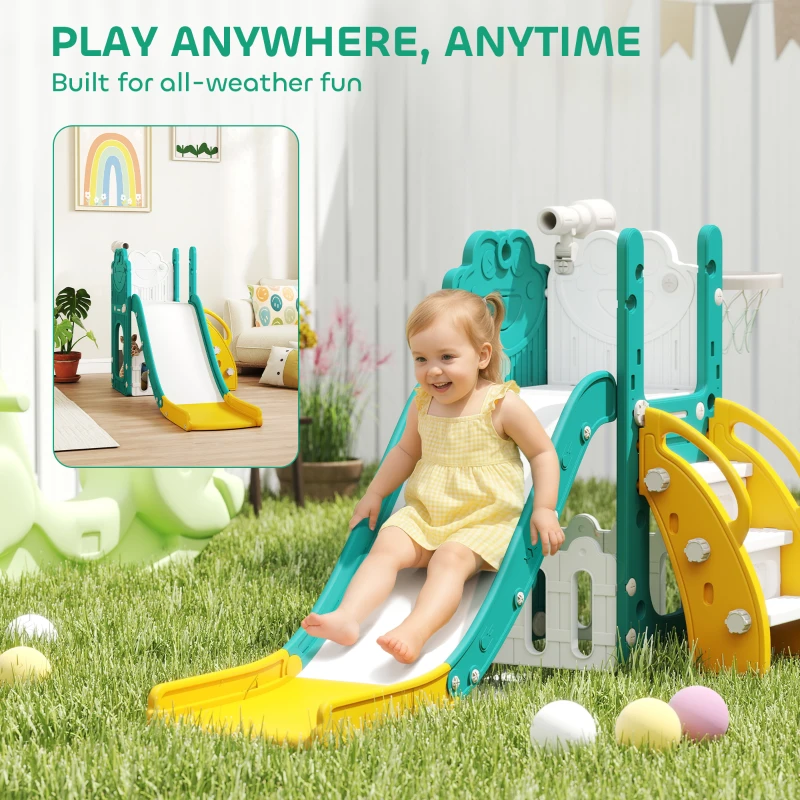 AIYAPLAY Set Tobogán para Niños 5 en 1 con Canasta, Escalera y Telescopio de Juguete, Edad 1-3 Años, Amarillo