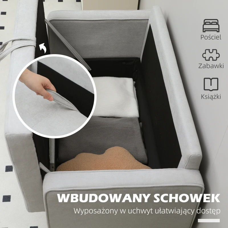 HOMCOM Sofa 2-osobowa z przestrzenią do przechowywania, Pikowana guzikami, Poduszki, Drewno kauczukowe, 117x62x78cm, Jasnoszary