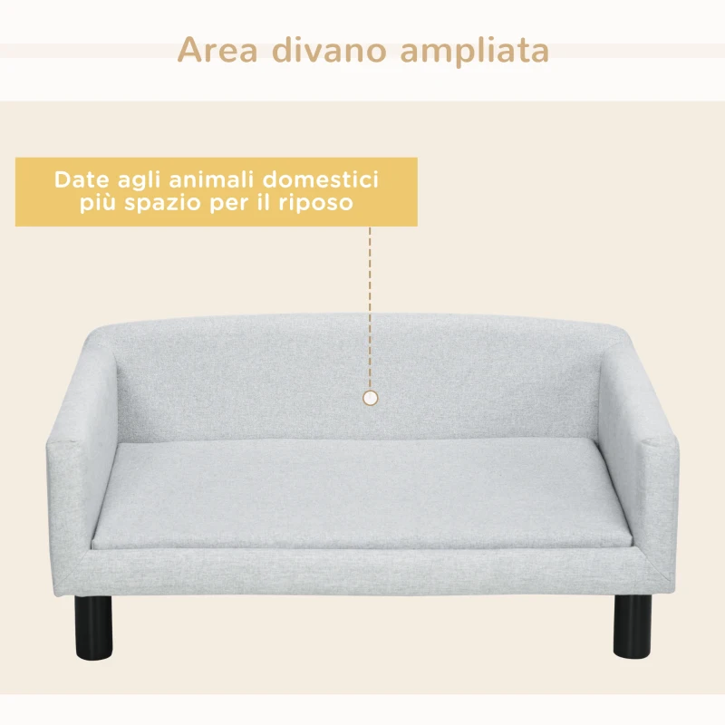 PawHut Divano per Cani Taglia Media e Piccola Vellutato con Cuscino, Braccioli e Schienale, 82x54x36 cm, Grigio Chiaro