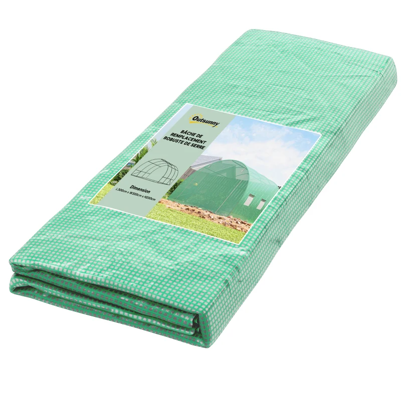 Outsunny Bâche de Rechange Serre Tunnel 9 m², bâche 3 x 3 x 2 m PE Anti-UV imperméable 6 fenêtres + Porte Enroulable zippée Vert foncé