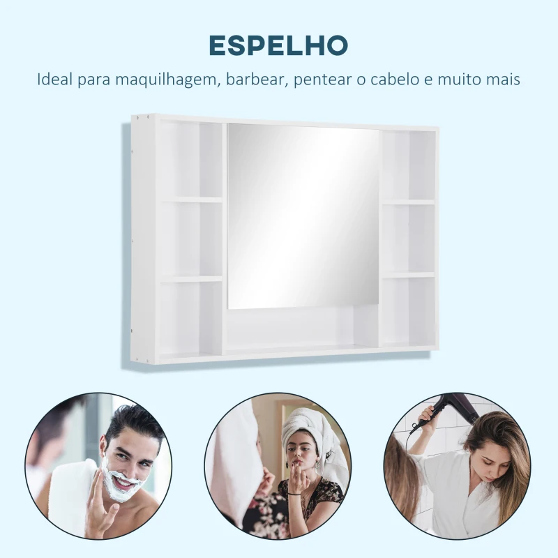 kleankin Armário de Casa de Banho com Espelho Móvel de Casa de Banho Suspenso com Porta Prateleiras Abertas 100x15x70 cm Branco